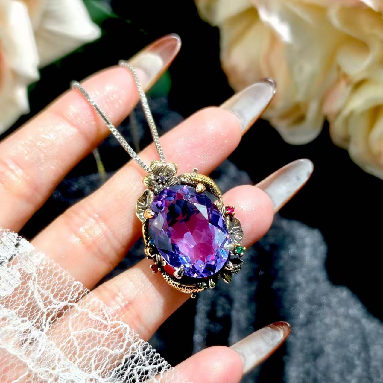 Vintage Royal Twin Fish Lotus Gemstone Jewelry Set
