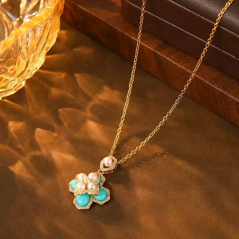 Luxury Blue Turquoise Flower Necklace