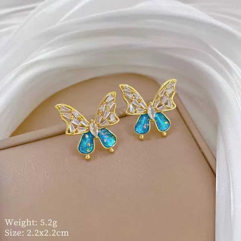 Elegant Full Diamond Blue Butterfly Necklace Set