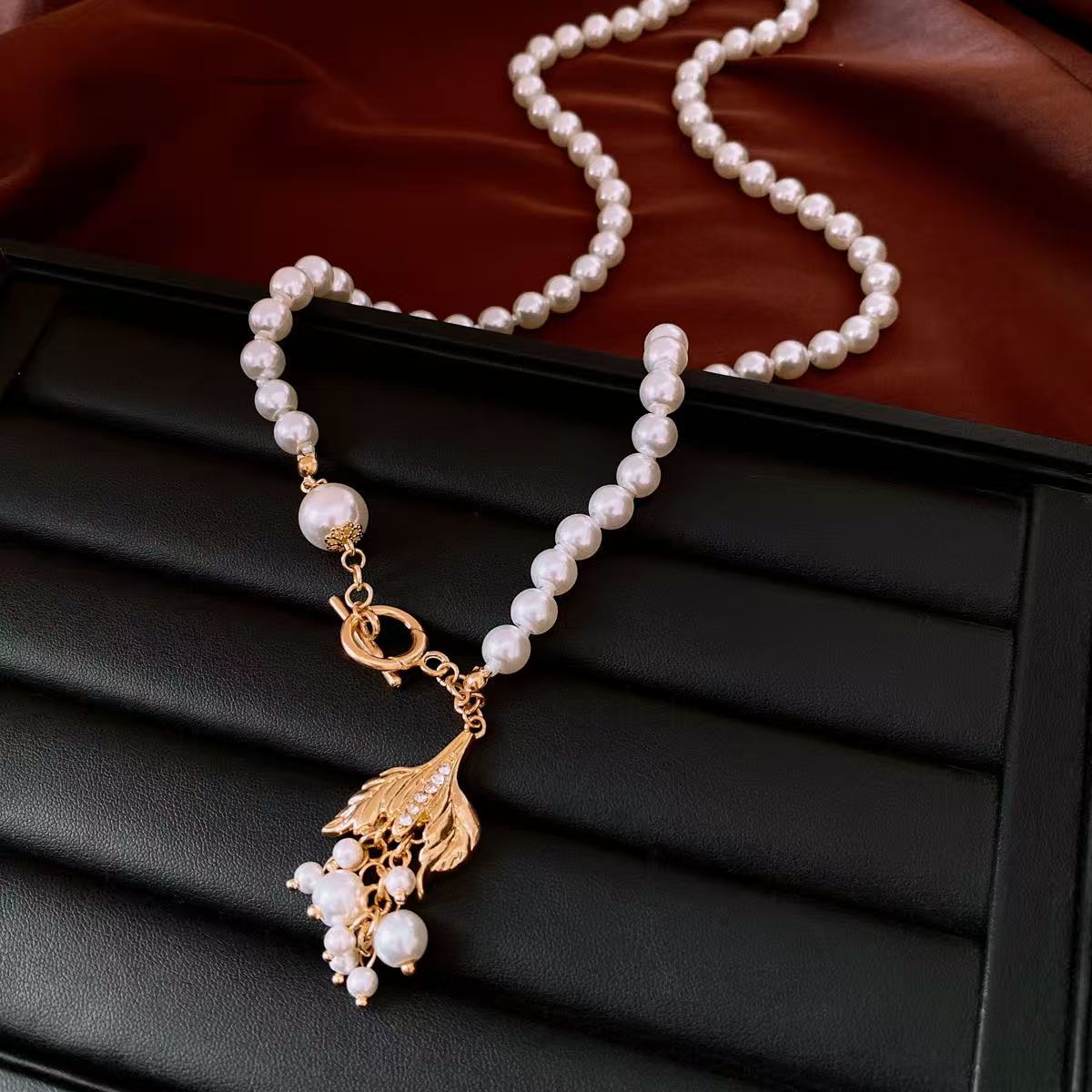 French Vintage Gold Leaf Pearl Grape Jewelry Set