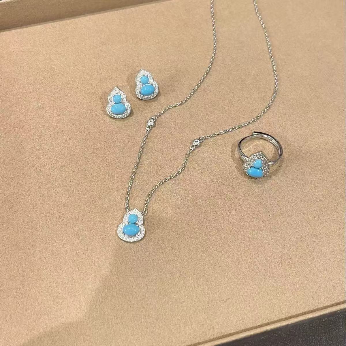 Vintage Full Diamond Blue Turquoise Gourd Necklace
