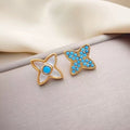 Trendy Turquoise Asymmetric Four-Leaf Clover Earrings