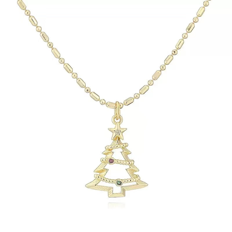 Sweet Christmas Colorful Zircon Copper Necklace