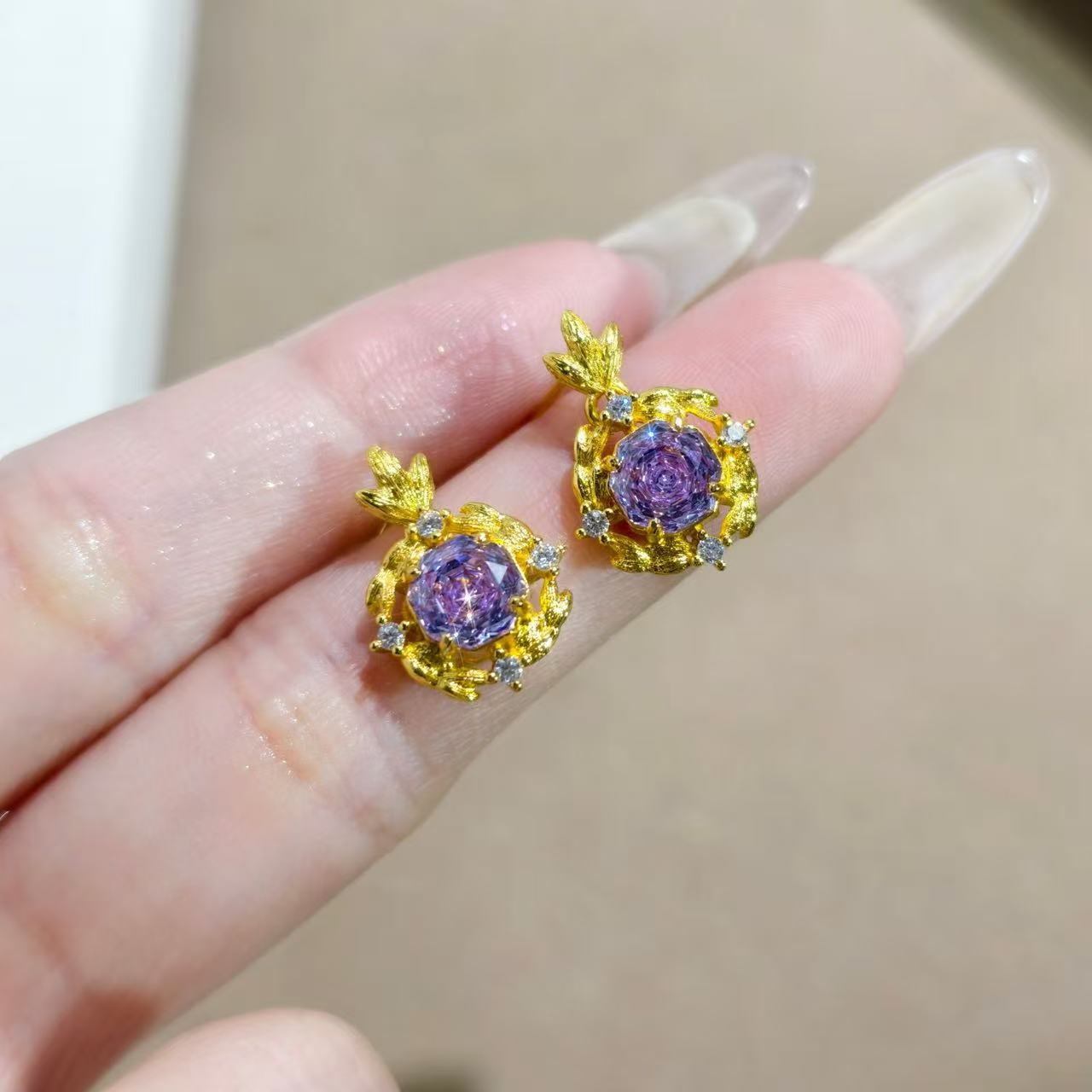 Octagon Rose Purple Zirconia Jewelry Set