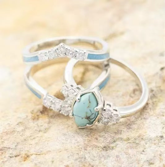 Turquoise Diamond Ring Set of 3