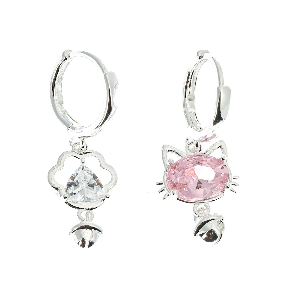 S925 Cat Charm Hoop Earrings