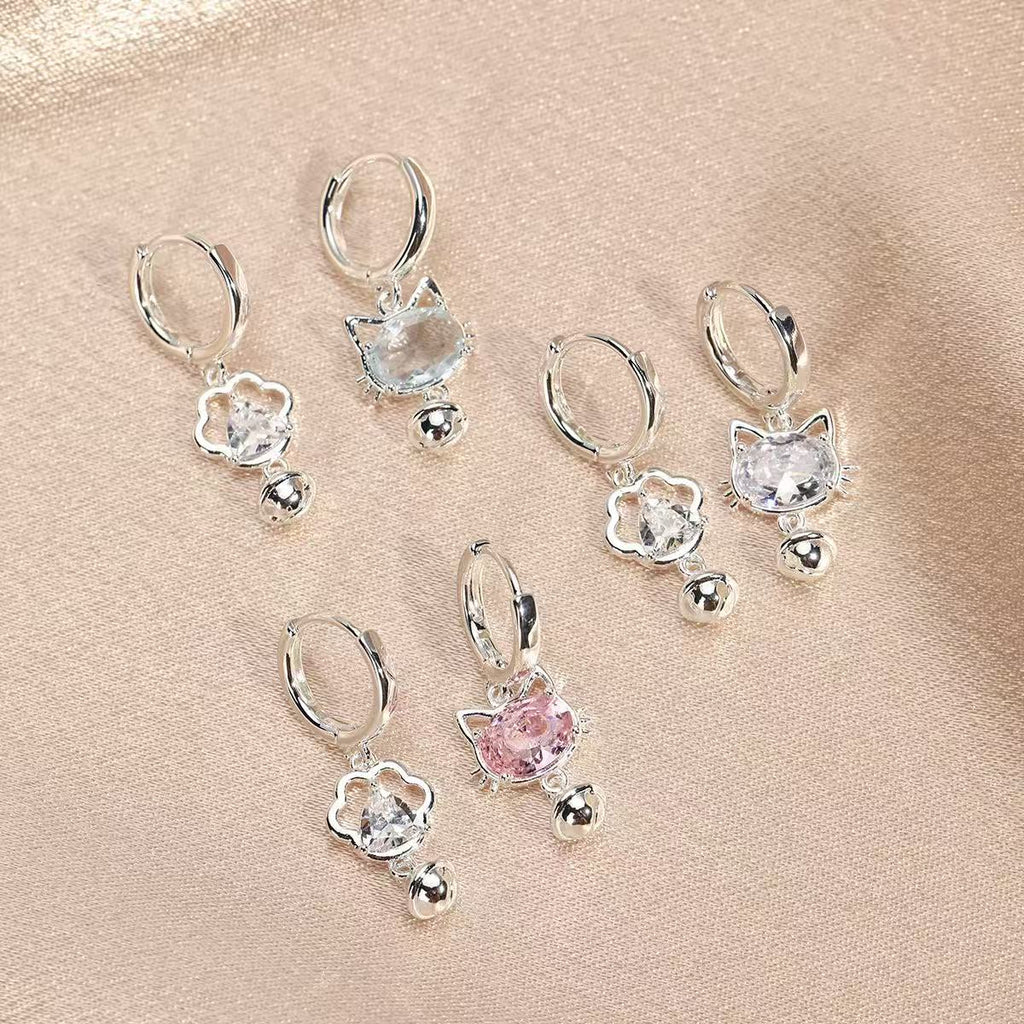 S925 Cat Charm Hoop Earrings