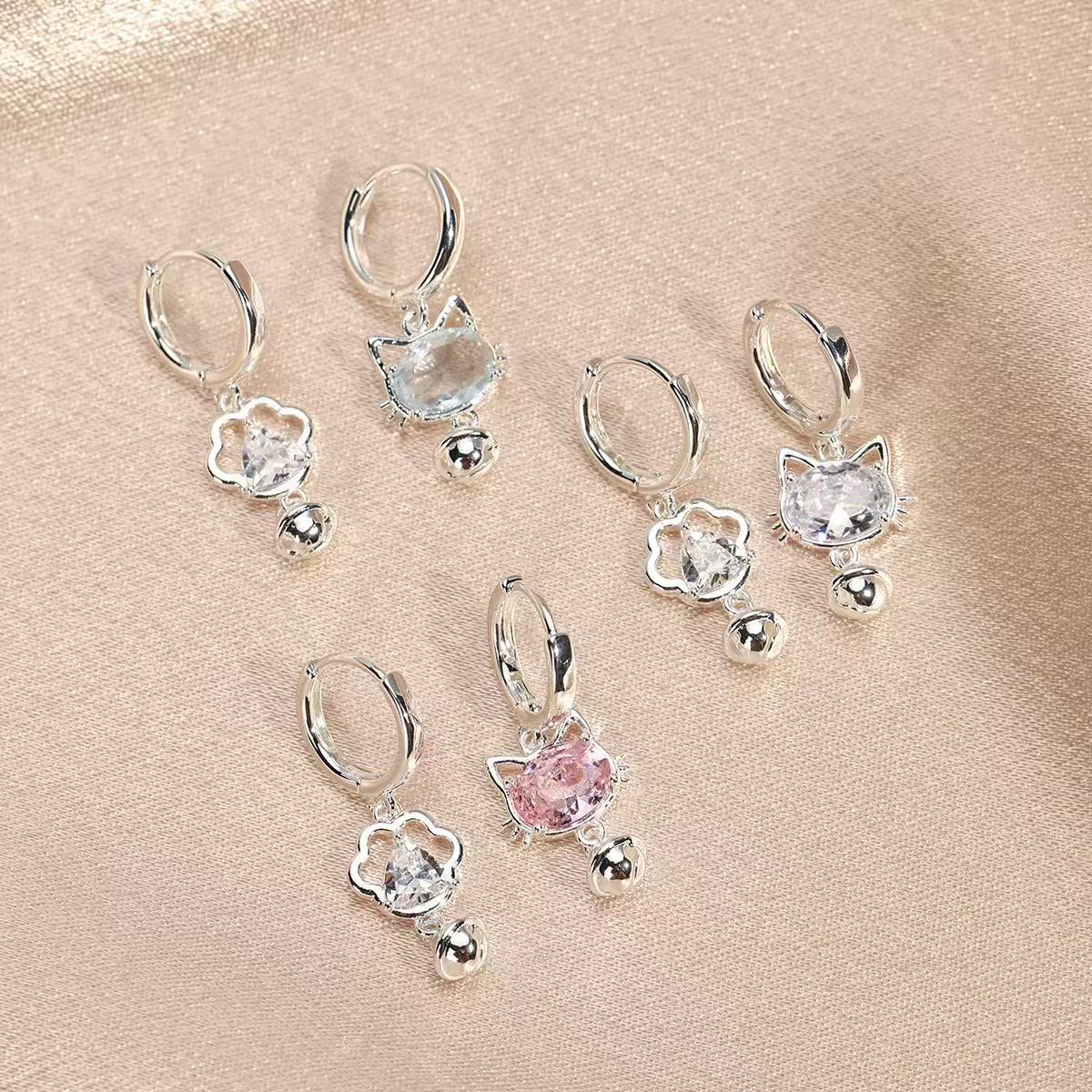 S925 Cat Charm Hoop Earrings