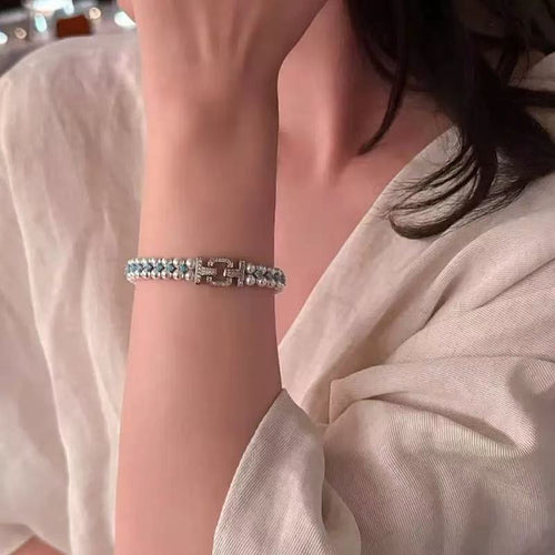 Blue Turquoise Woven Double Row Diamond Bracelet Set