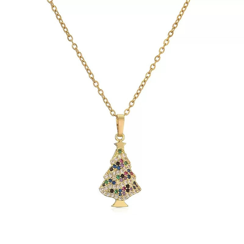 Colorful Zircon Copper Christmas Charm Necklace