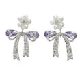 S925 Pearl Flower Bow Zirconia Earrings