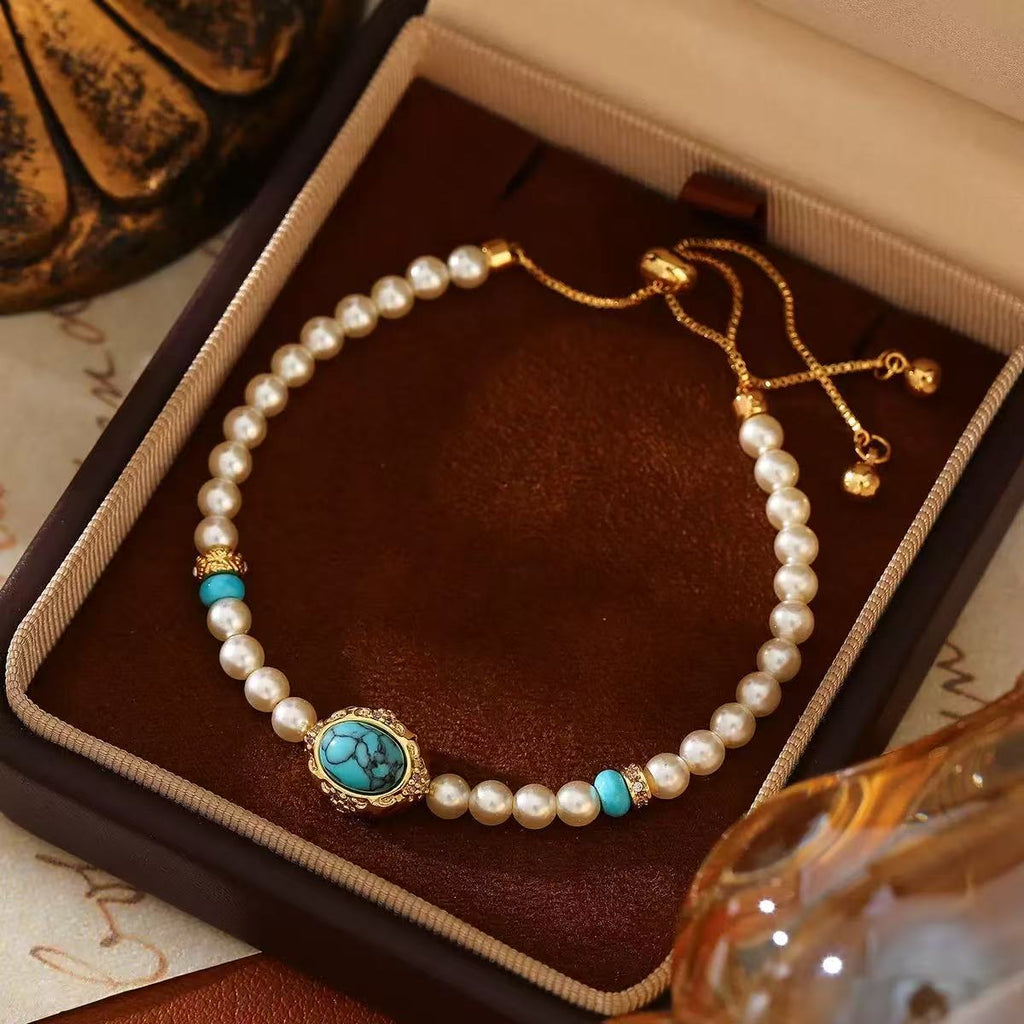 Vintage Natural Turquoise Pearl Bracelet