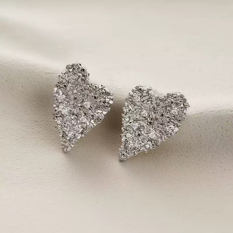 Lava Heart Full Diamond Zircon Stud Earrings