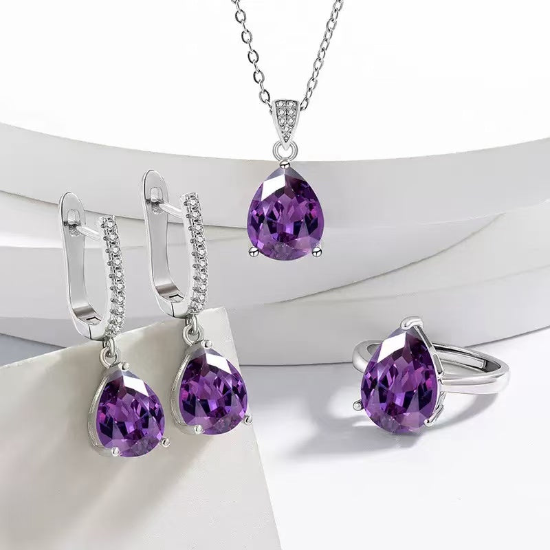 Amethyst Pear Cut Zirconia Jewelry Set
