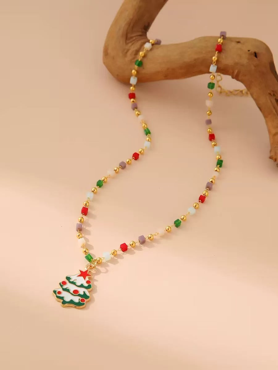 Crystal & Stainless Steel Christmas Pendant Necklace
