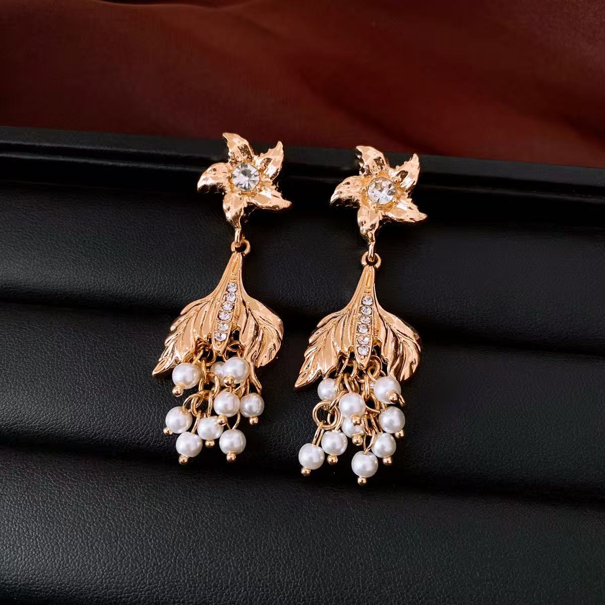 French Vintage Gold Leaf Pearl Grape Jewelry Set