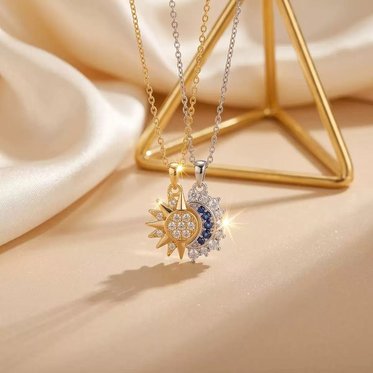 Sun and Moon Copper Inlaid Celestial Necklace