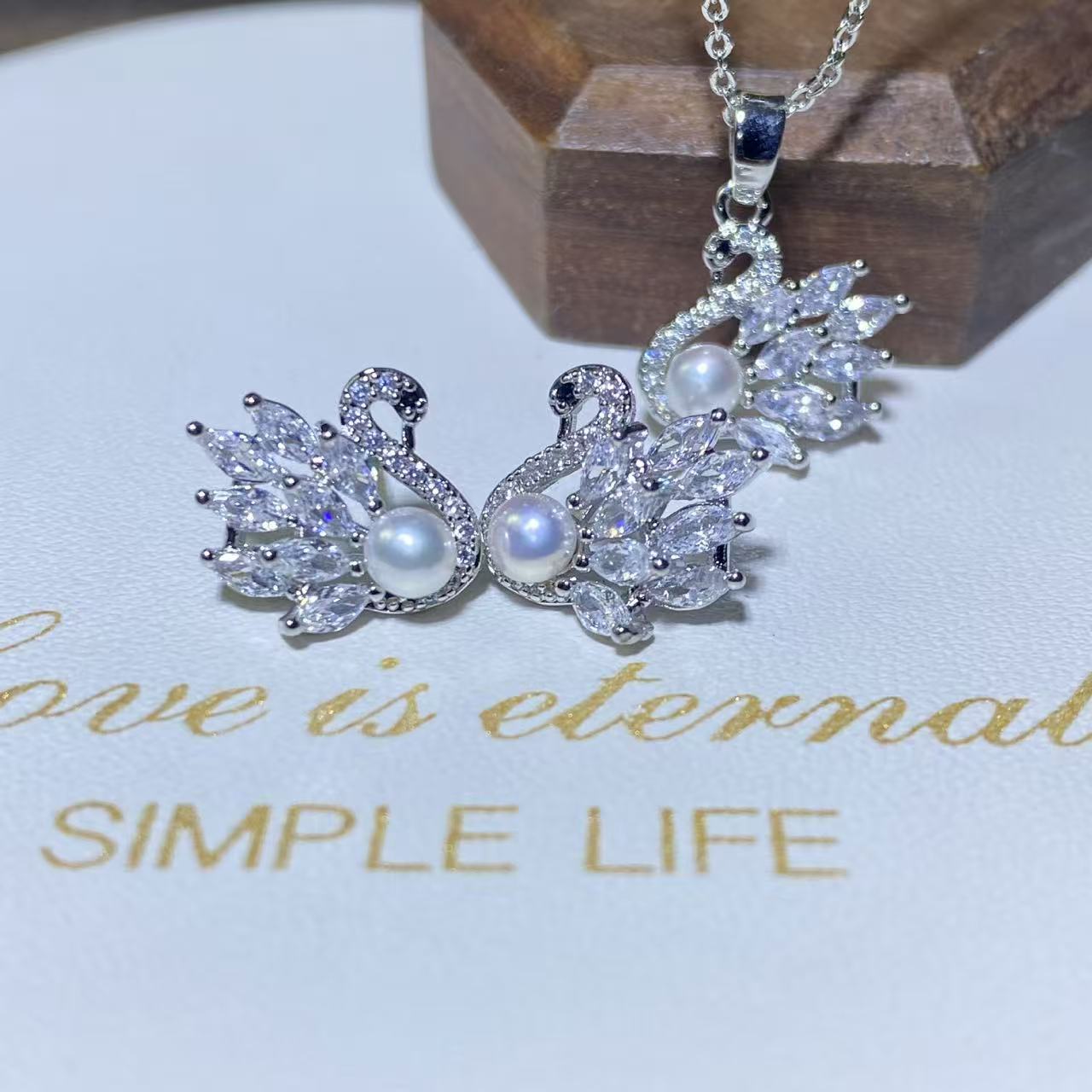 S925 Silver Swan Pearl Full Zircon Jewelry Set