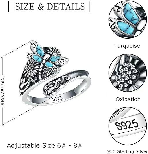 Bohemian Turquoise Dragonfly Ring