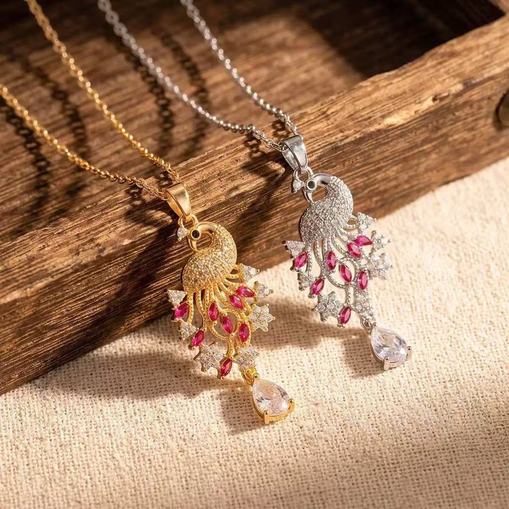Copper Peacock Zircon Necklace