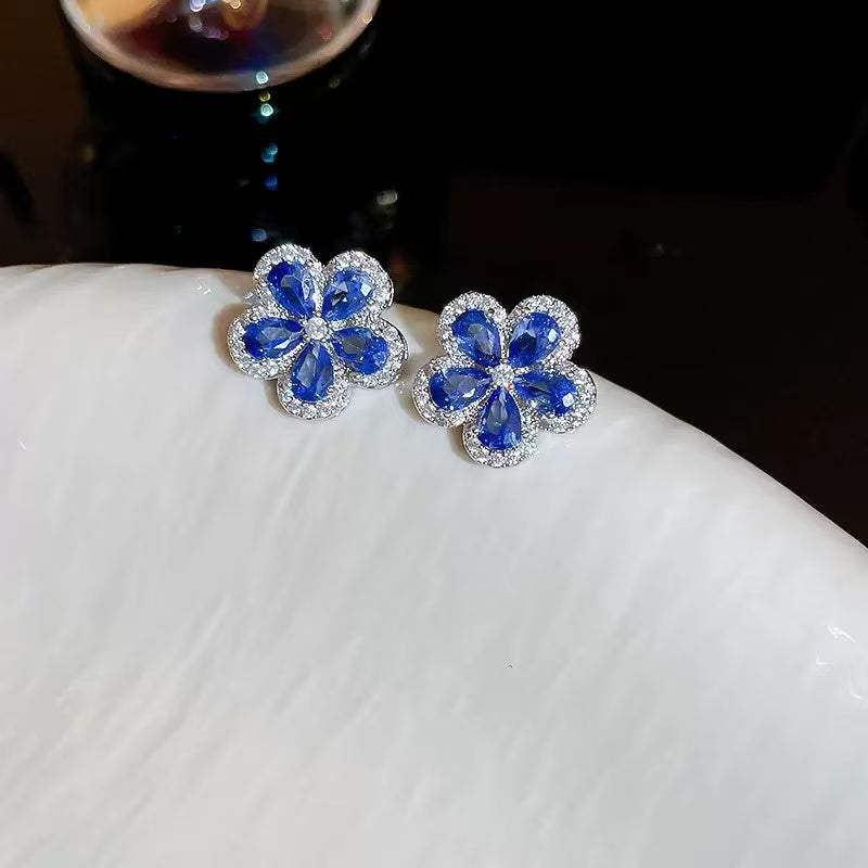 Blue Zircon Flower Jewelry Set