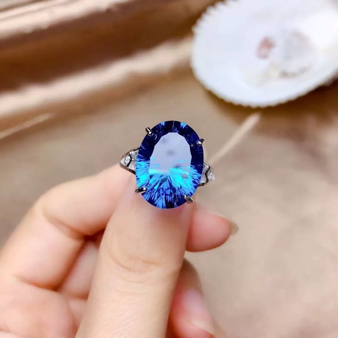 Deep Blue Gemstone Full Diamond Necklace & Ring Set
