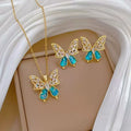 Elegant Full Diamond Blue Butterfly Necklace Set