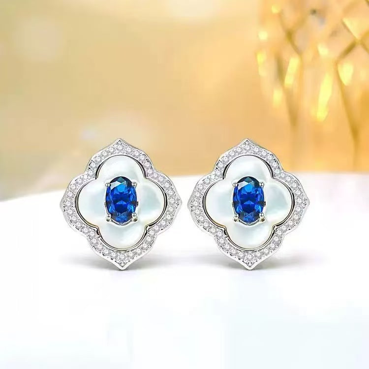 Blue Four-Leaf Clover Mother-of-Pearl Jewelry Set