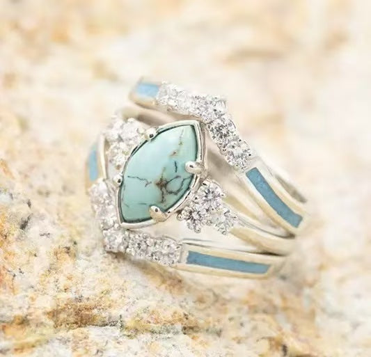 Turquoise Diamond Ring Set of 3