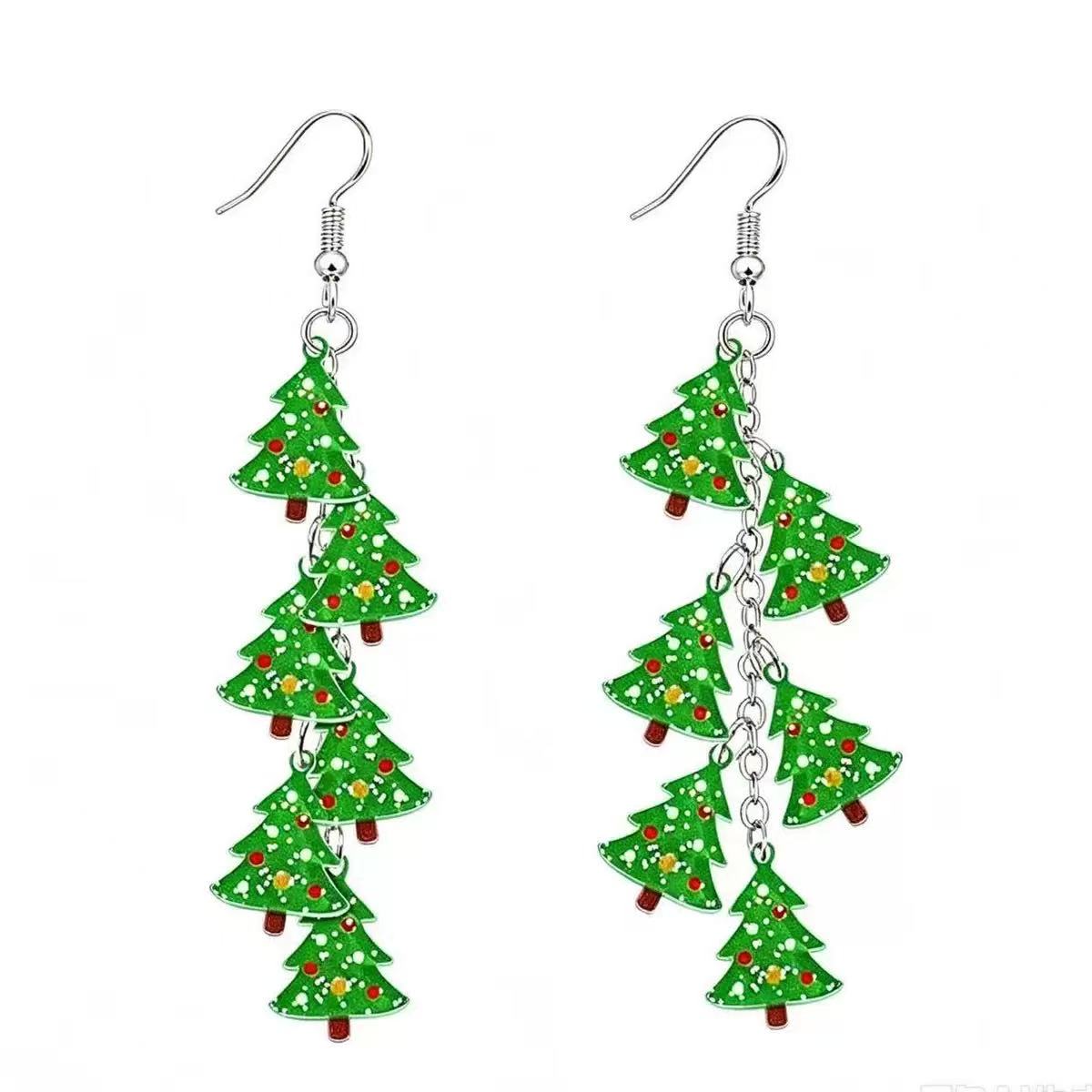 Green Acrylic Christmas Tree Tassel Party Earrings