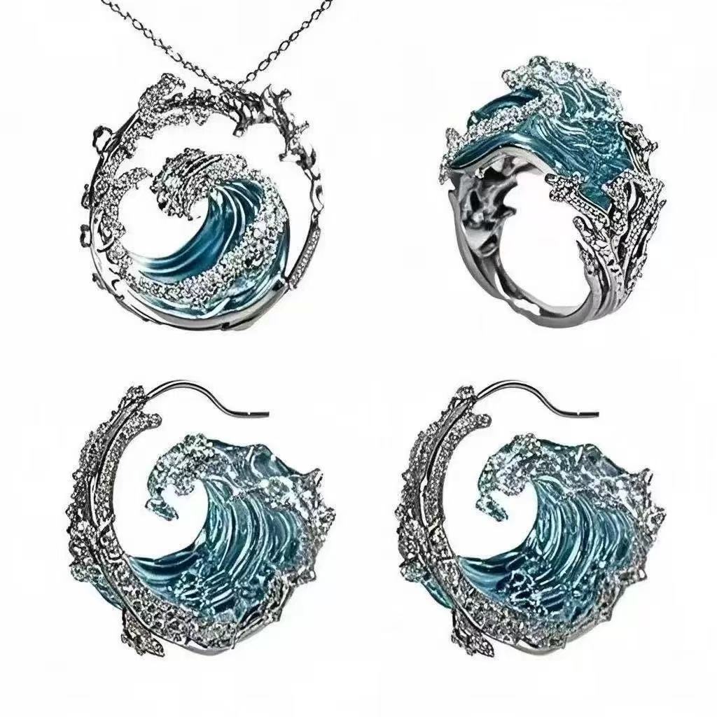 Blue Ocean Wave Jewelry Set