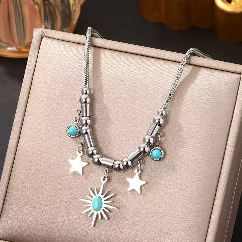 Bohemian Titanium Steel Turquoise Star Necklace