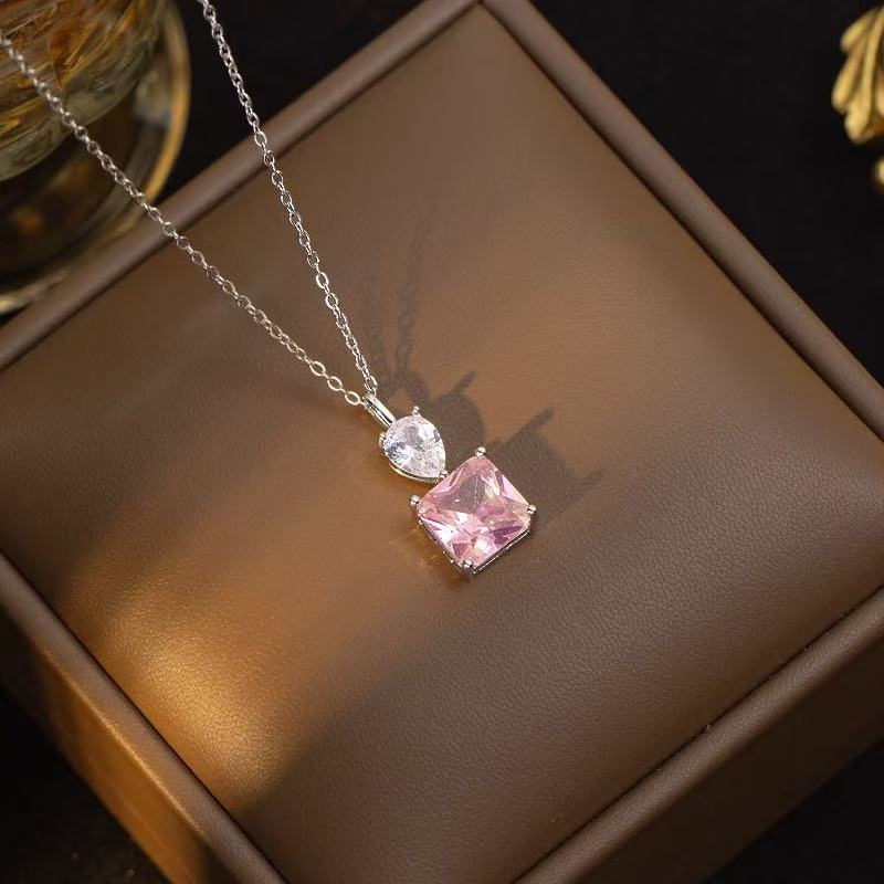 Pink Zircon Geometric Fashion Necklace Set