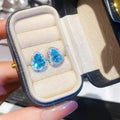 Silver Needle Blue Zircon Heart Stud Earrings