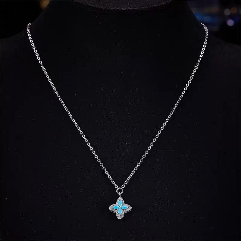 Turquoise Four-Leaf Clover Floral Necklace Set
