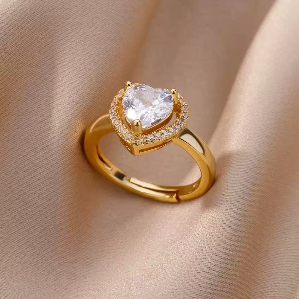 Copper Heart Zirconia Open Ring