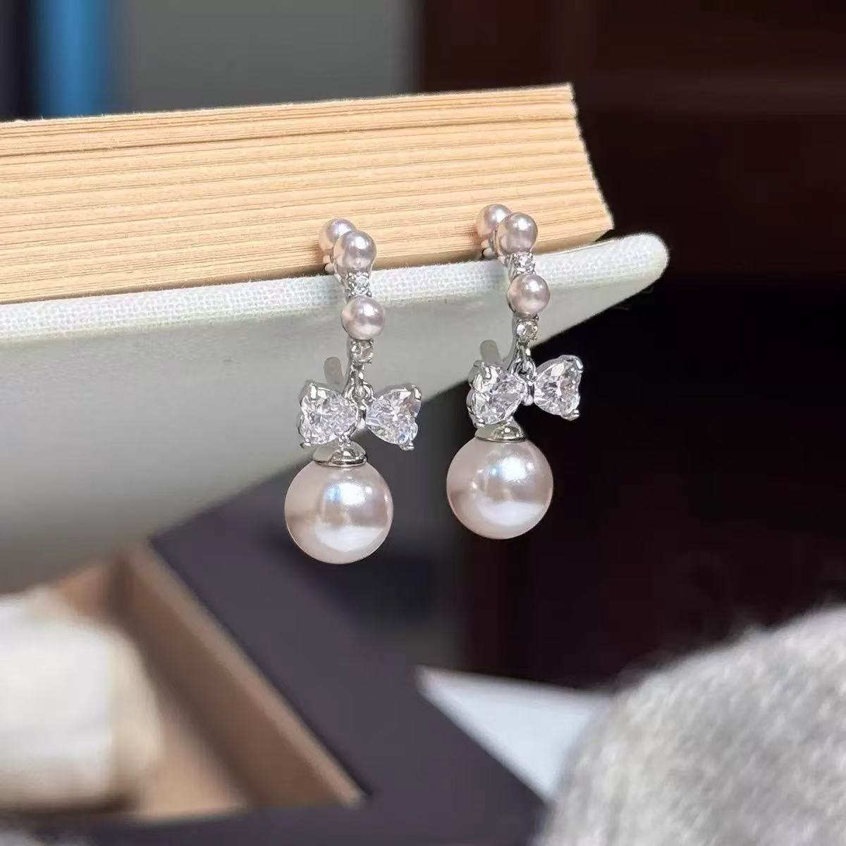 S925 Rose Pearl Drop Earrings