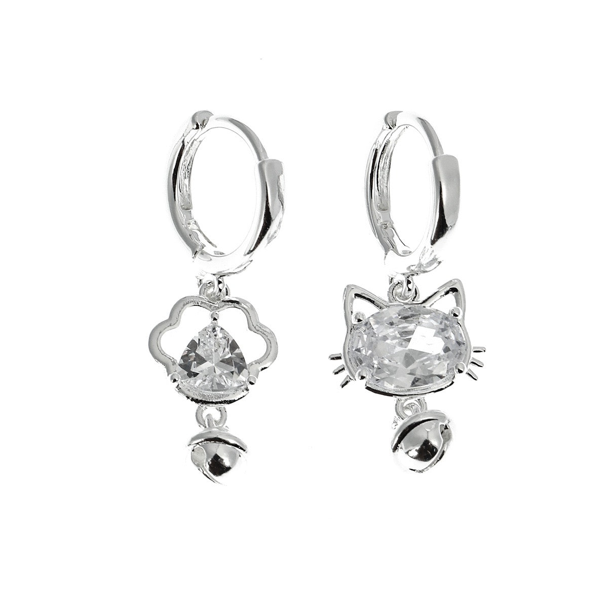 S925 Cat Charm Hoop Earrings