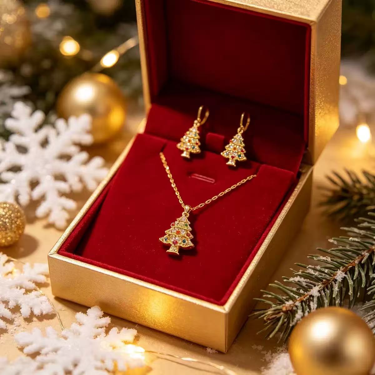 Elegant Christmas Tree Earrings & Necklace Set