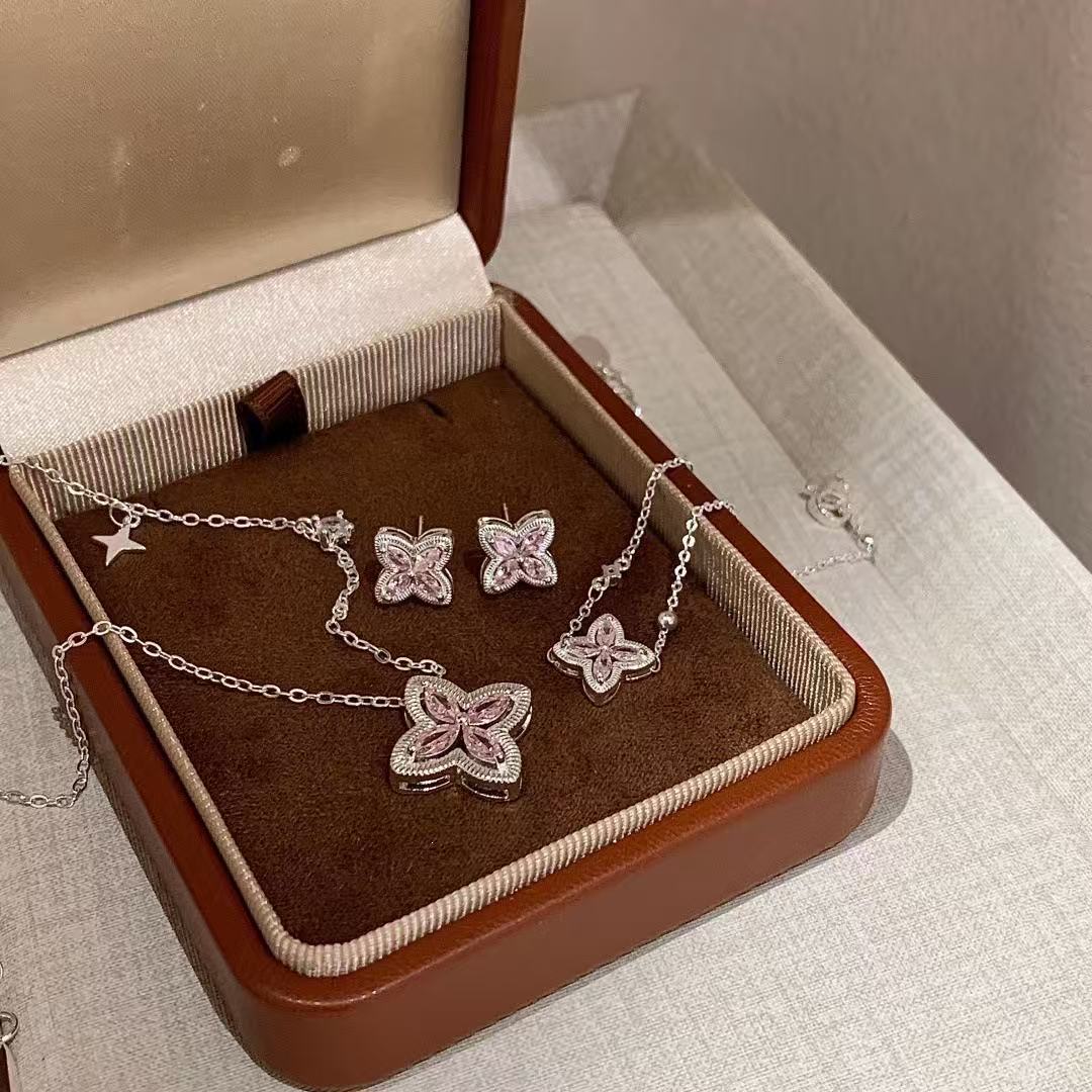 French Luxury Pink Zircon Jewelry Set