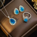 Lake Blue Teardrop Copper Crystal Jewelry Set