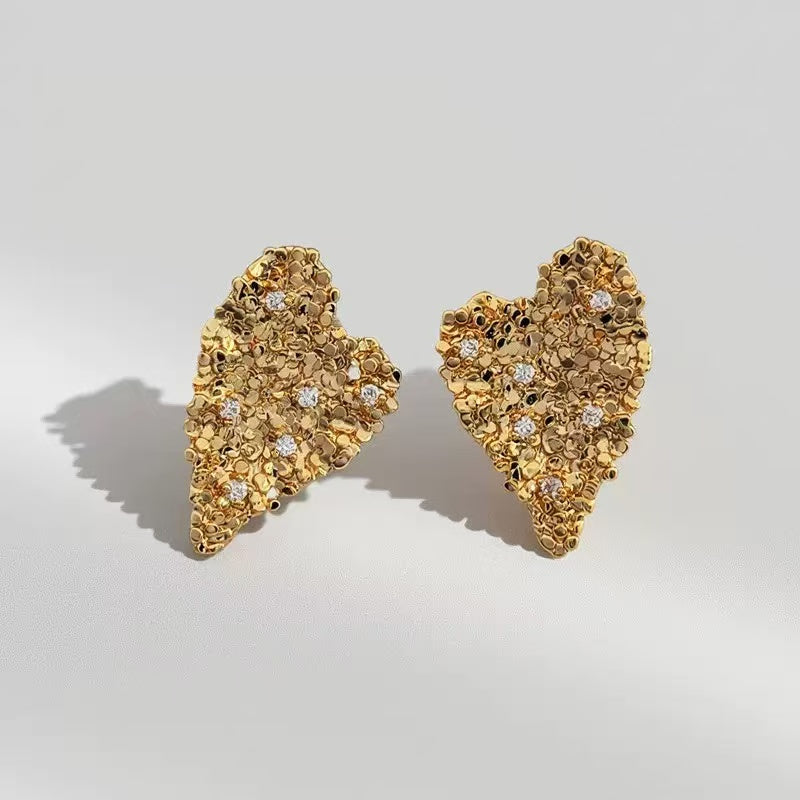 Lava Heart Full Diamond Zircon Stud Earrings