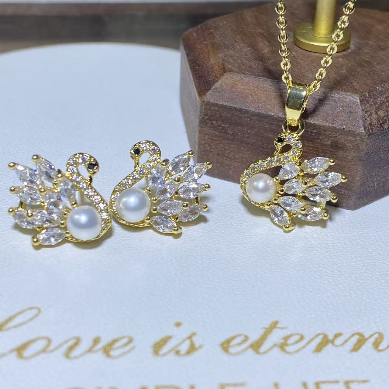 S925 Silver Swan Pearl Full Zircon Jewelry Set