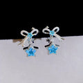 Blue Zirconia Silver Needle Stud Earrings