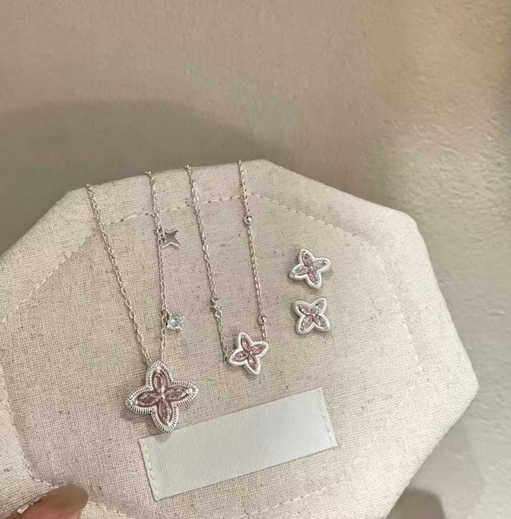 French Luxury Pink Zircon Jewelry Set