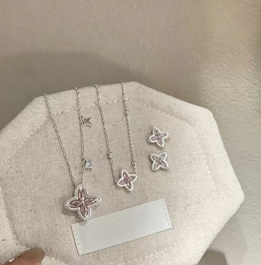 French Luxury Pink Zircon Jewelry Set