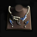 Ocean Blue Pearl & Alloy Necklace and Stud Earrings Set