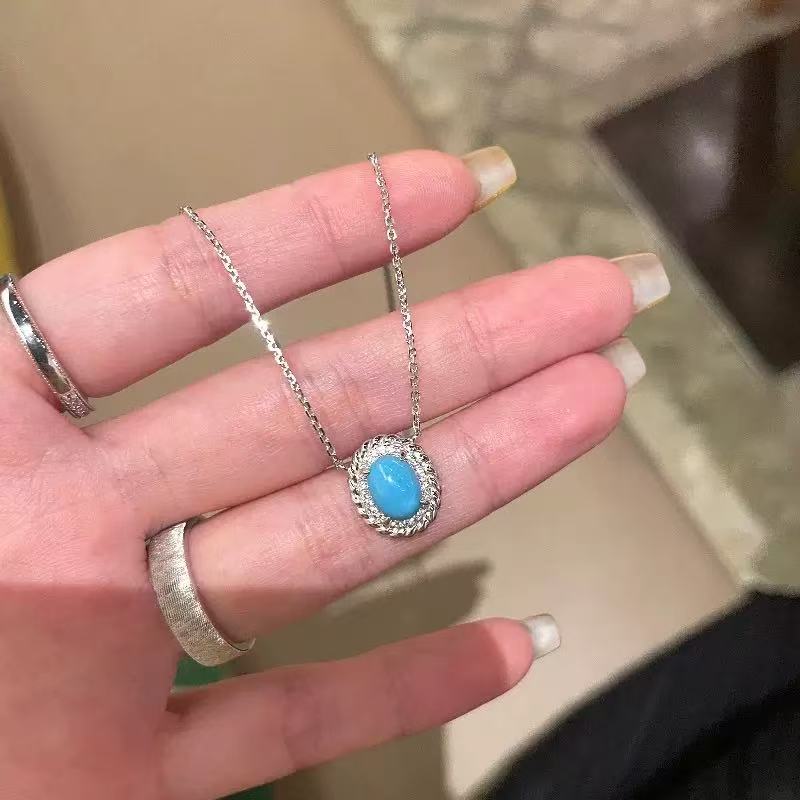 Twisted Rope Egg-Shaped Turquoise Necklace