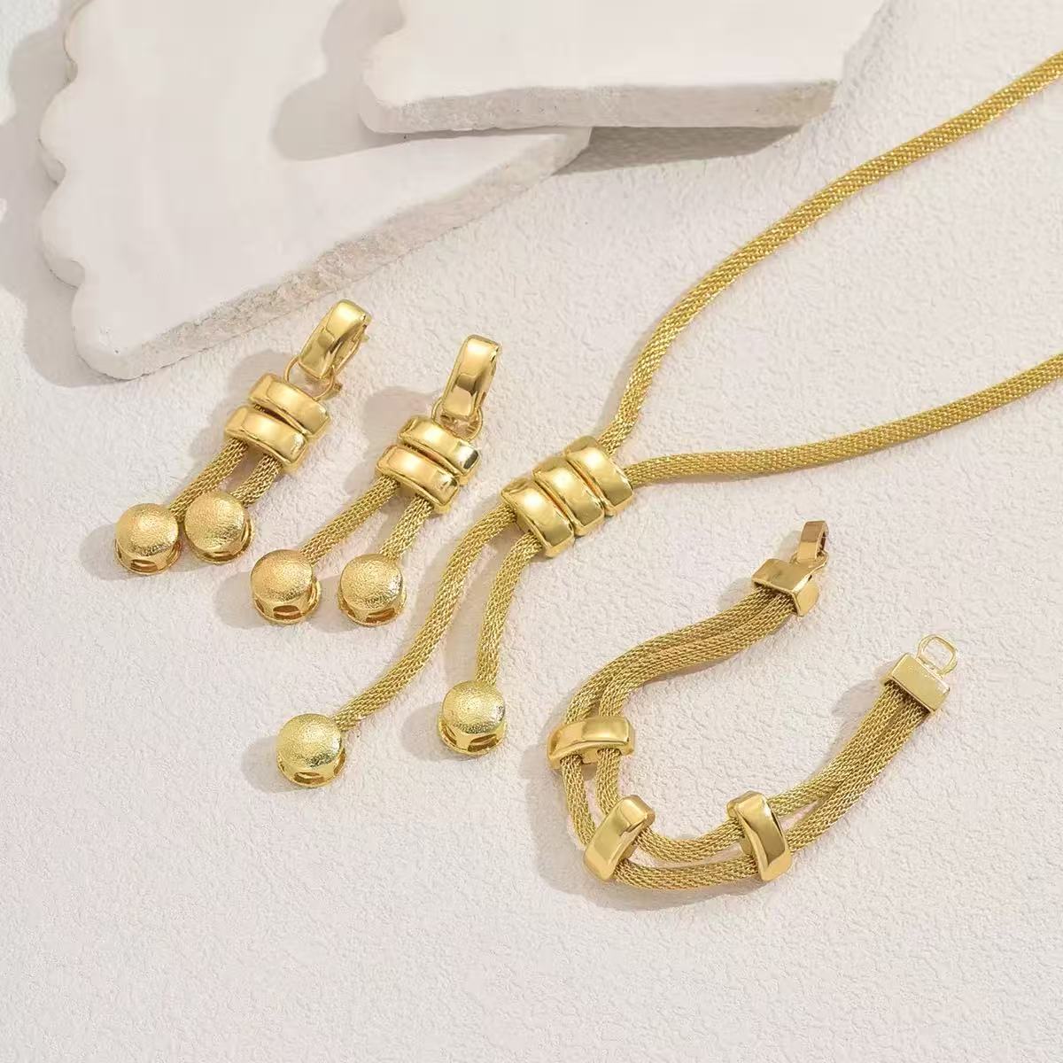 18K Gold Long Geometric Tassel Necklace Set