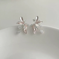 S925 Petal Flower Crystal Stud Earrings